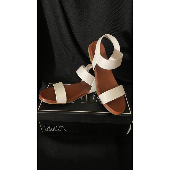 MIA Shoes - MIA Cindi White Strappy Flat Sandals Size 8 1/2M MH1312J Elastic Ankle Strap NEW